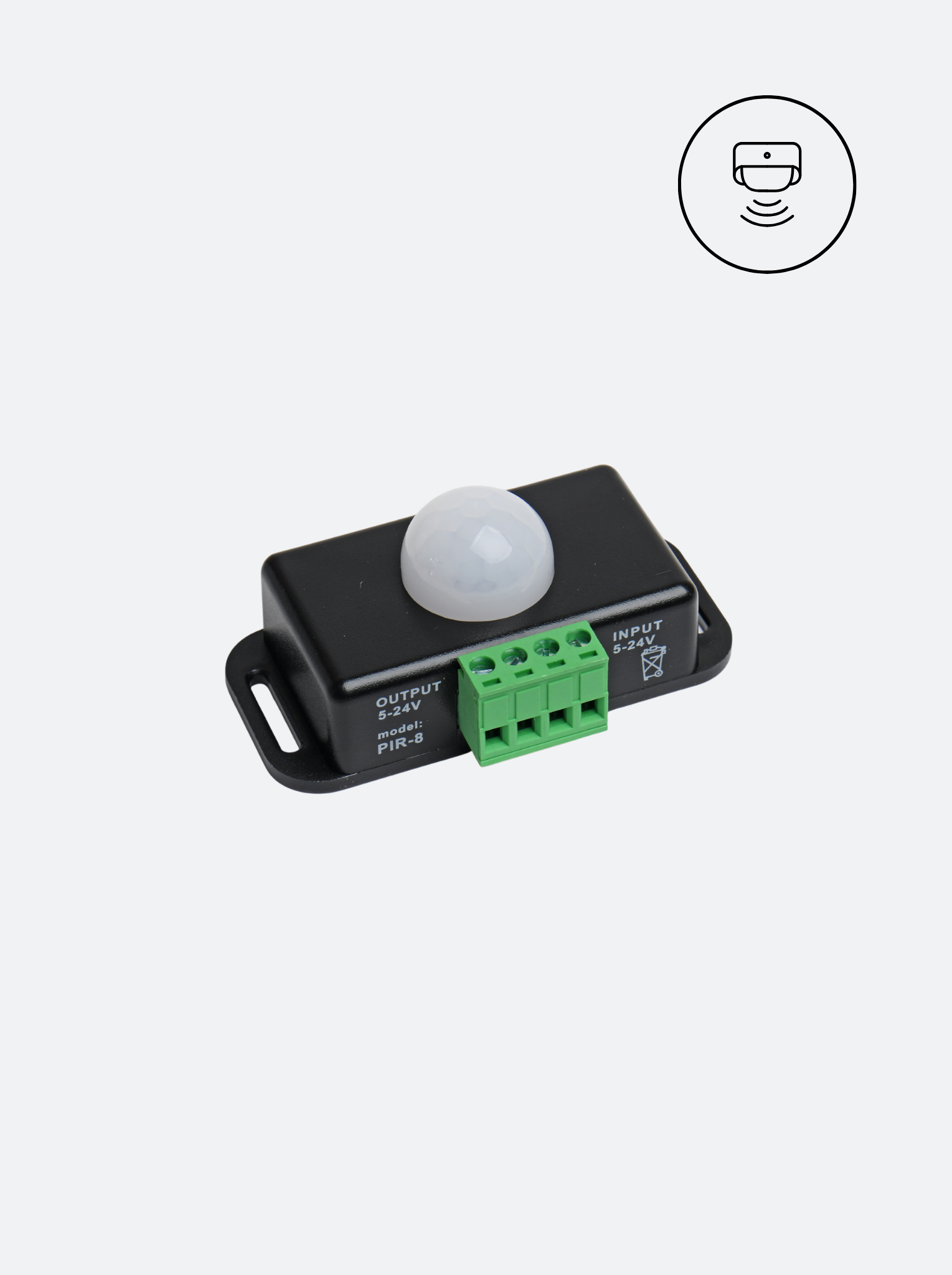 Motion Sensor, 12–24V, 8A, IP20 (Black), PVAC-F44