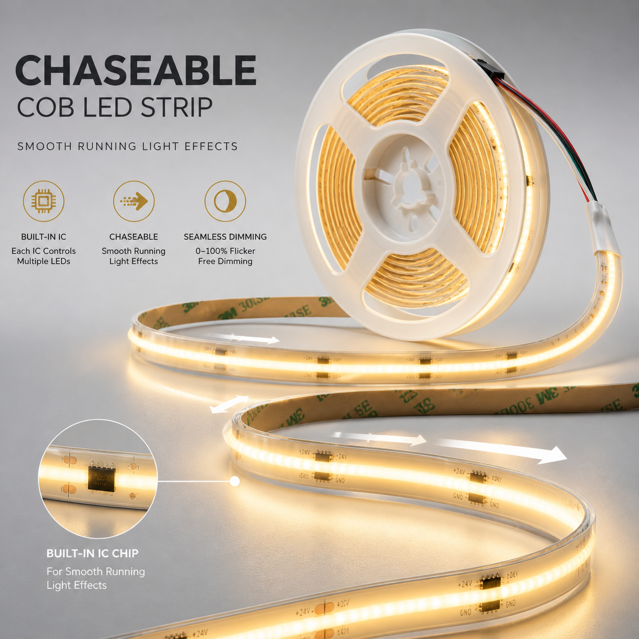 Single Color Addressable / Running COB LED Strip IP20